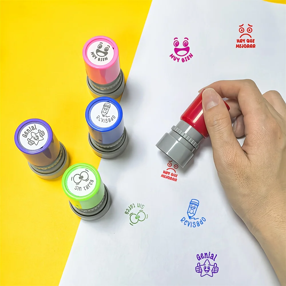 Five Teachers' Homework Grading Stamps for Teaching Praise and Classroom Activity Engagement, Spanish Language Stamps