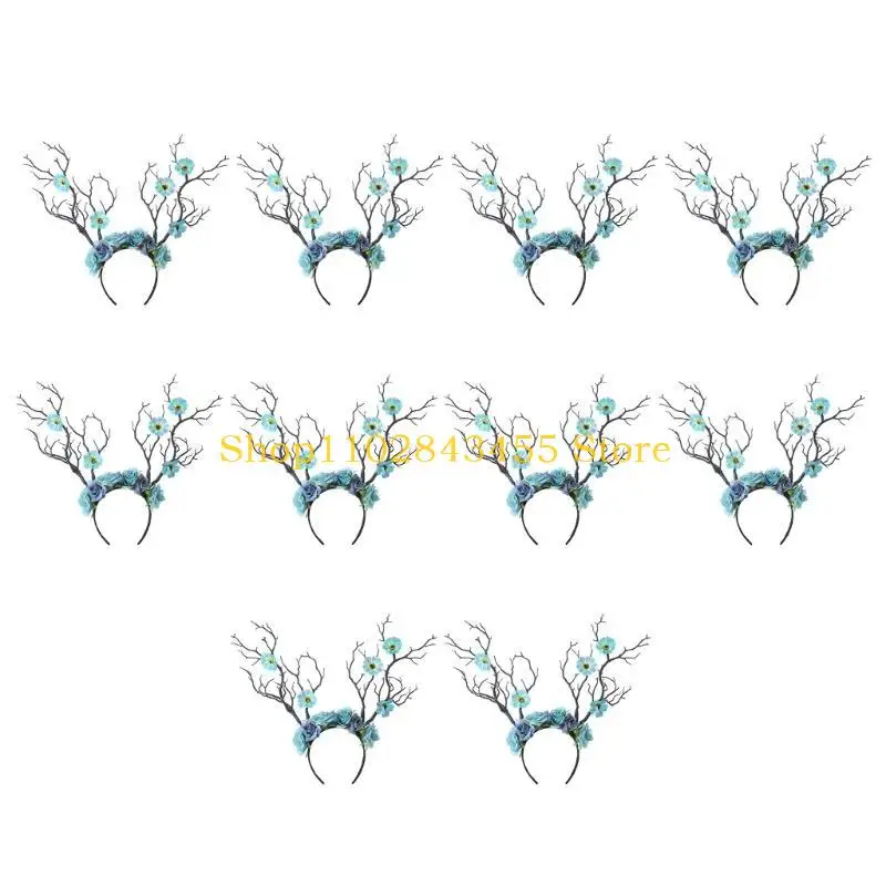 49MC 10Pcs Horn with Flower Pattern Headpiece for Children Girls Boys Adjustable Size Perfect for Parties and Celebrations