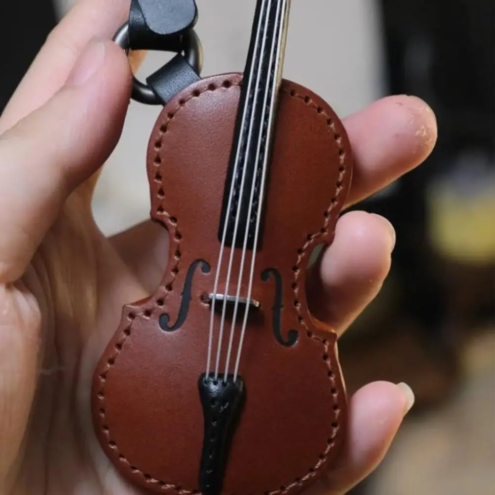 New PU Leather Violin & Cello Keychain Creative Durable Musical Instrument Keychain Friends Gifts Crafted Bag Pendant