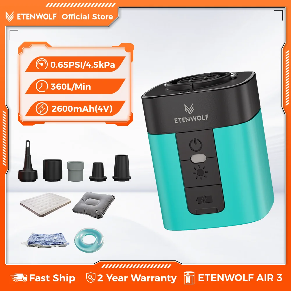 

New ETENWOLF AIR 3 Small Electric Air Pump Camping Light 2600mAh Wireless Outdoor Pump Air Mattress Pool Floats Sleeping Pads