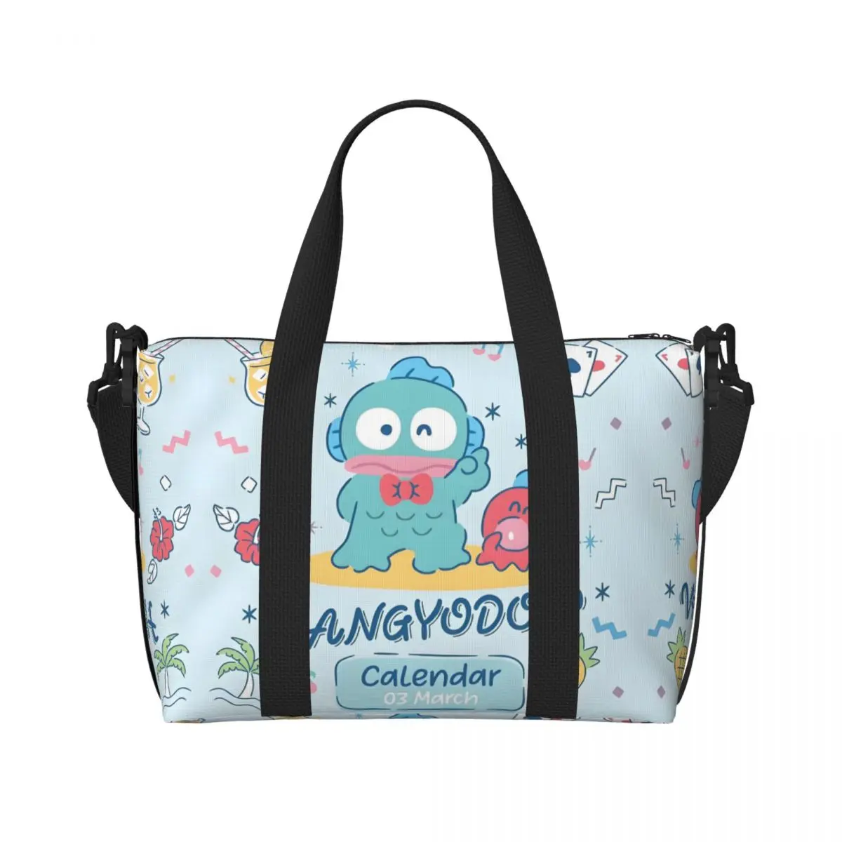 

Пляжная большая сумка Kawaii Hangyodon на заказ, женская очень большая сумка для спортзала Carry On Ugly Fish Kawaii, дорожные сумки для покупок с героями мультфильмов аниме
