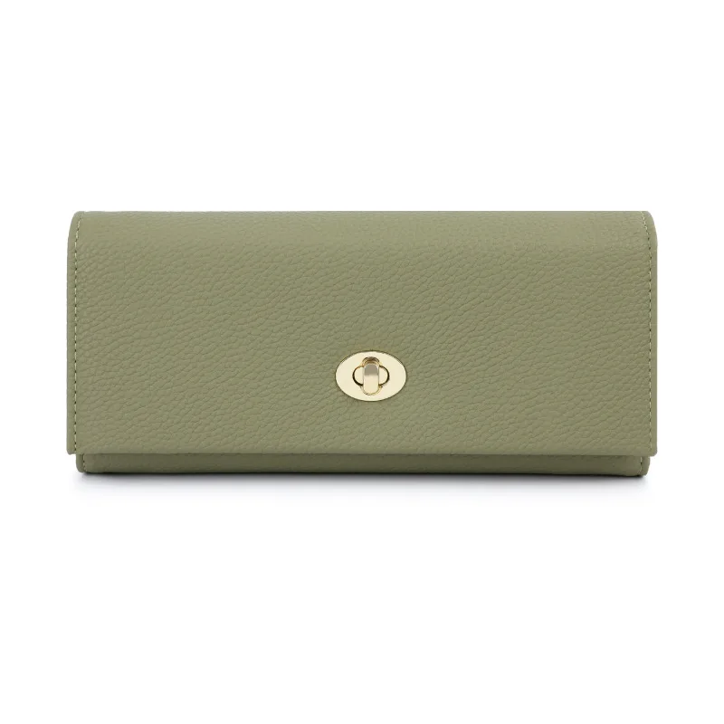 New Women's Wallet with Lychee Pattern and Lock Buckle, Long Style Fashion Purse in Solid Color Purse for Women