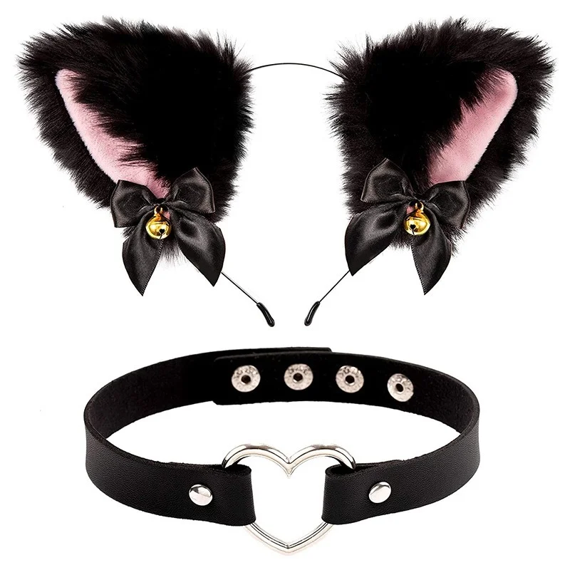 Cat Ear Maid Gloves Cosplay Costume Set Plush Ear Bell Headband Hair Band Bowknot Bells Hair Clips Paws Anime Props for Girls gallery 4