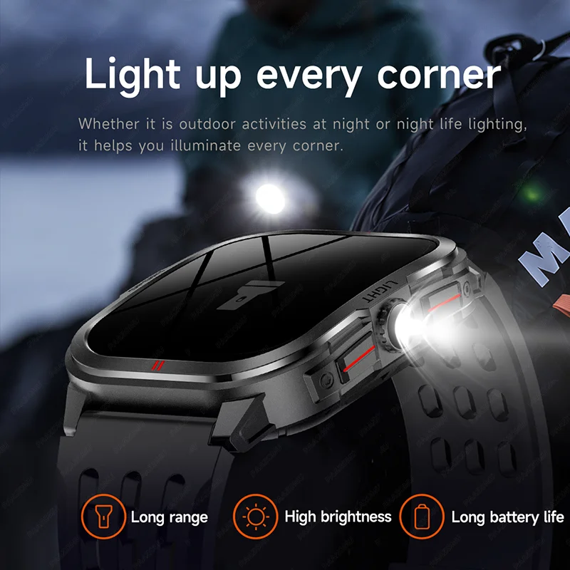 Xiaomi 屋外スマートウォッチスポーツトラッカー LED 懐中電灯 2.01 "HD 表示画面 Bluetooth 通話健康監視メンズ腕時計