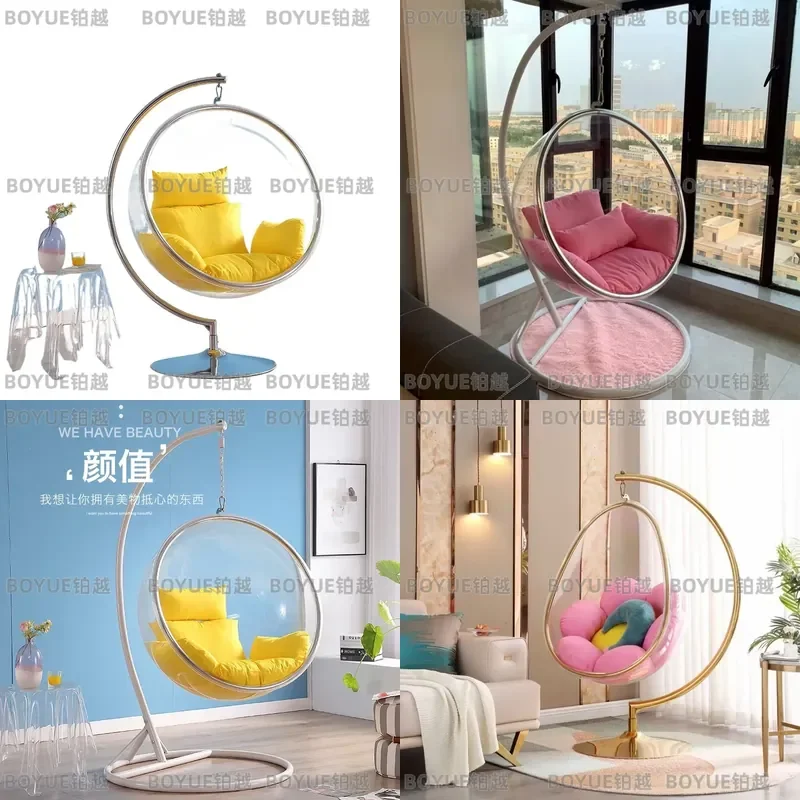 Transparent Glass Bubble Hanging Chair Indoor Outdoor Swing Hammock Nordic Balcony Cradle Seat with Stand for Home Garden
