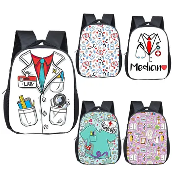 Cute Doctor Nurse Uniform Print zaino borse da scuola per bambini stetoscopio medico siringa Kid Kindergarten Bag piccola borsa per bambini