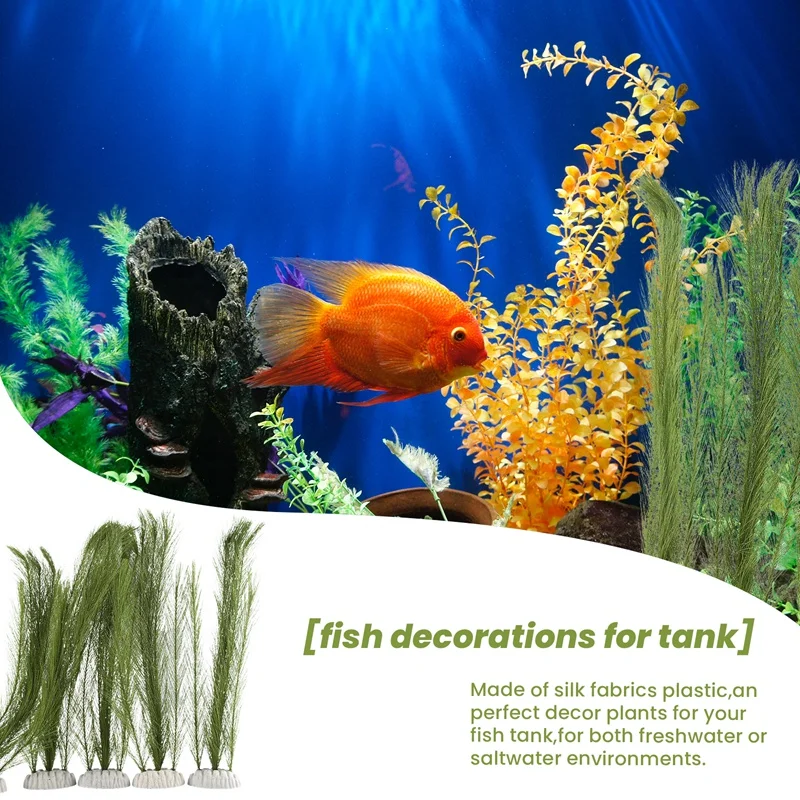 Aquarium Decorations Fish Tank Artificial Green Water Plants Made Of Silk Fabrics Plastic,For All Fish And Pets 5Pcs