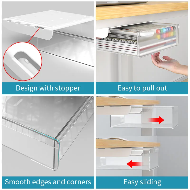 Strong Adhesive Under Desk Drawer, No Tools Needed, Space-Saving Hidden Storage for Cubicle, Dorm Room, or Home Office
