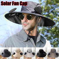 New Men's Fashion Wide Brim Solar Fan Hat UPF50+ Sun Protection with Dual Power (Solar USB) Adjustable Outdoor Beach Fishing Hat