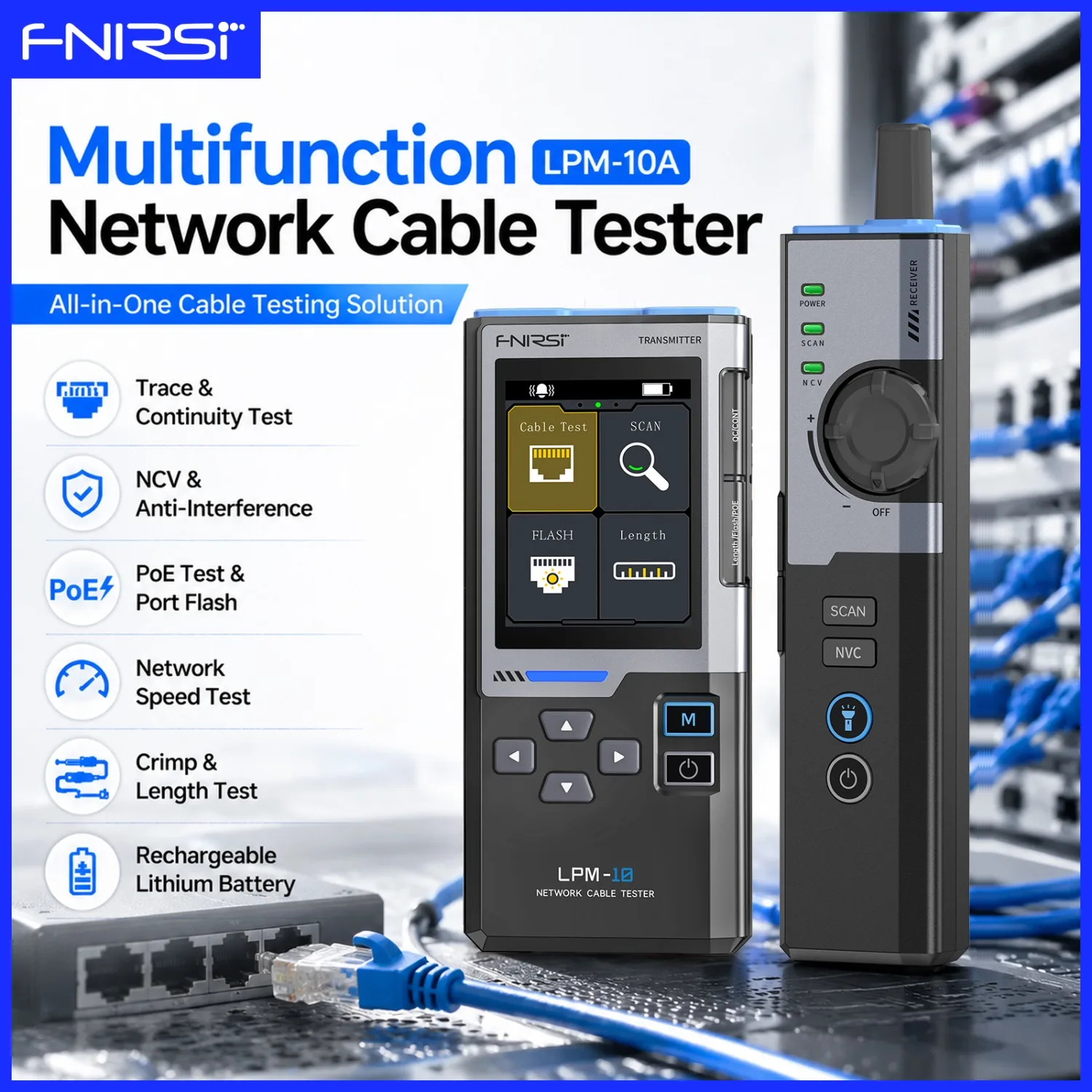 FNIRSI LPM-10A Multifunction Cable Tracker RJ45/RJ11 Anti-Interference Line Finding Network Connection Speed Test Repair Tool