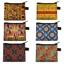 African Pattern Print Women's Coin Purse Ladies Portable Wallet Afro Girls Lipstick Holder Money Coin Bag