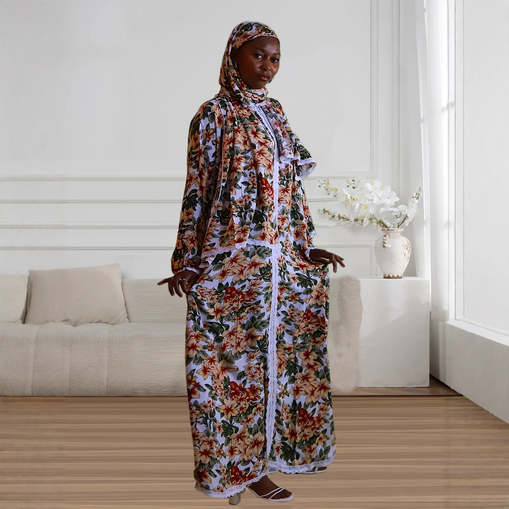 

Оптовая продажа, Дубай, исламский Рамадан, кафтан с капюшоном и принтом, Абая, женские молитвенные хлопковые платья Джилбаб с принтом