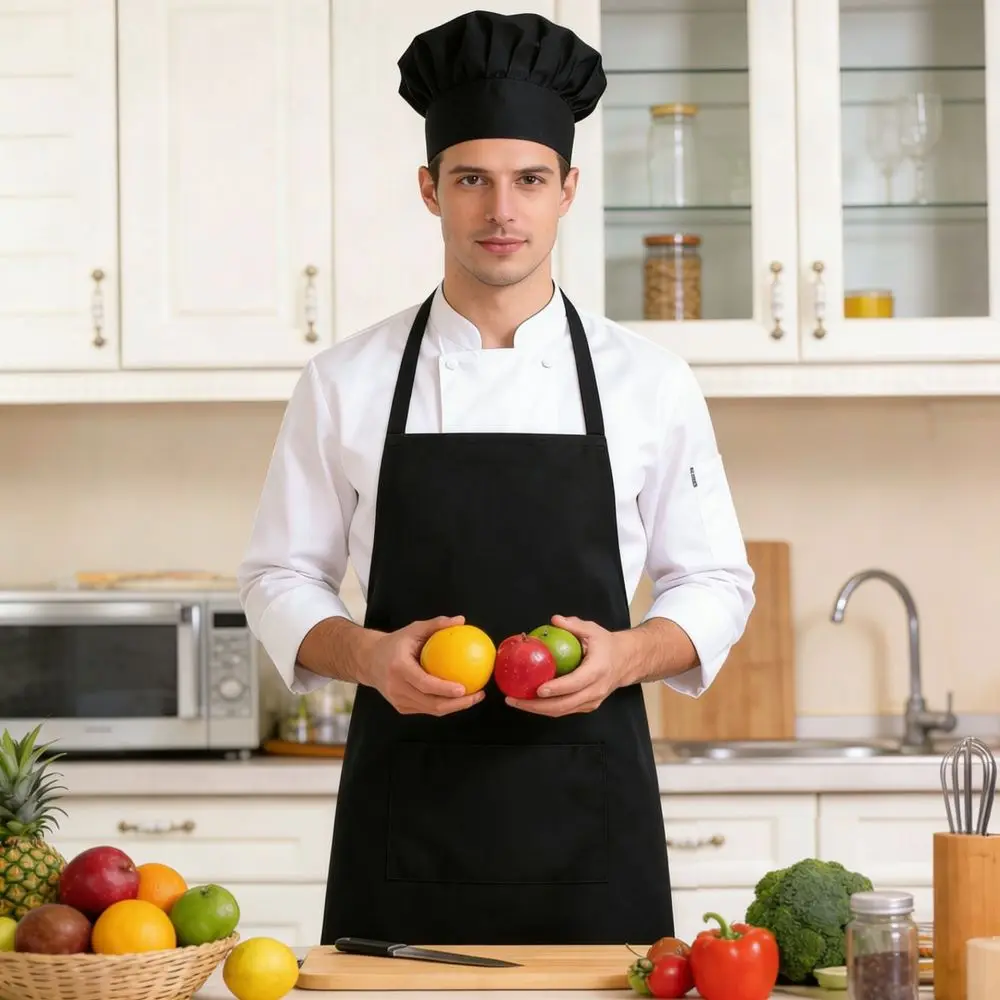 Stylish Waterproof Leather Apron With Hat Set Professional Chef Uniform For Kitchen Restaurant Baking Garden Serving