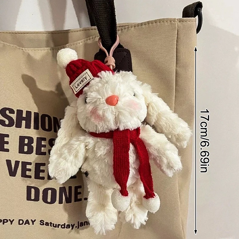 Mainan boneka kelinci natal gantungan kunci kartun kelinci lembut liontin boneka cincin kunci mobil ransel tas dekorasi hadiah anak