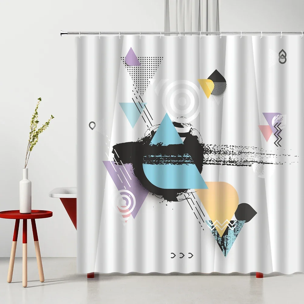 Colourful Geometric Shower Curtain Abstract Stripes Bath Curtains Modern Home Decoration Bathroom Waterproof Bathtub Screen