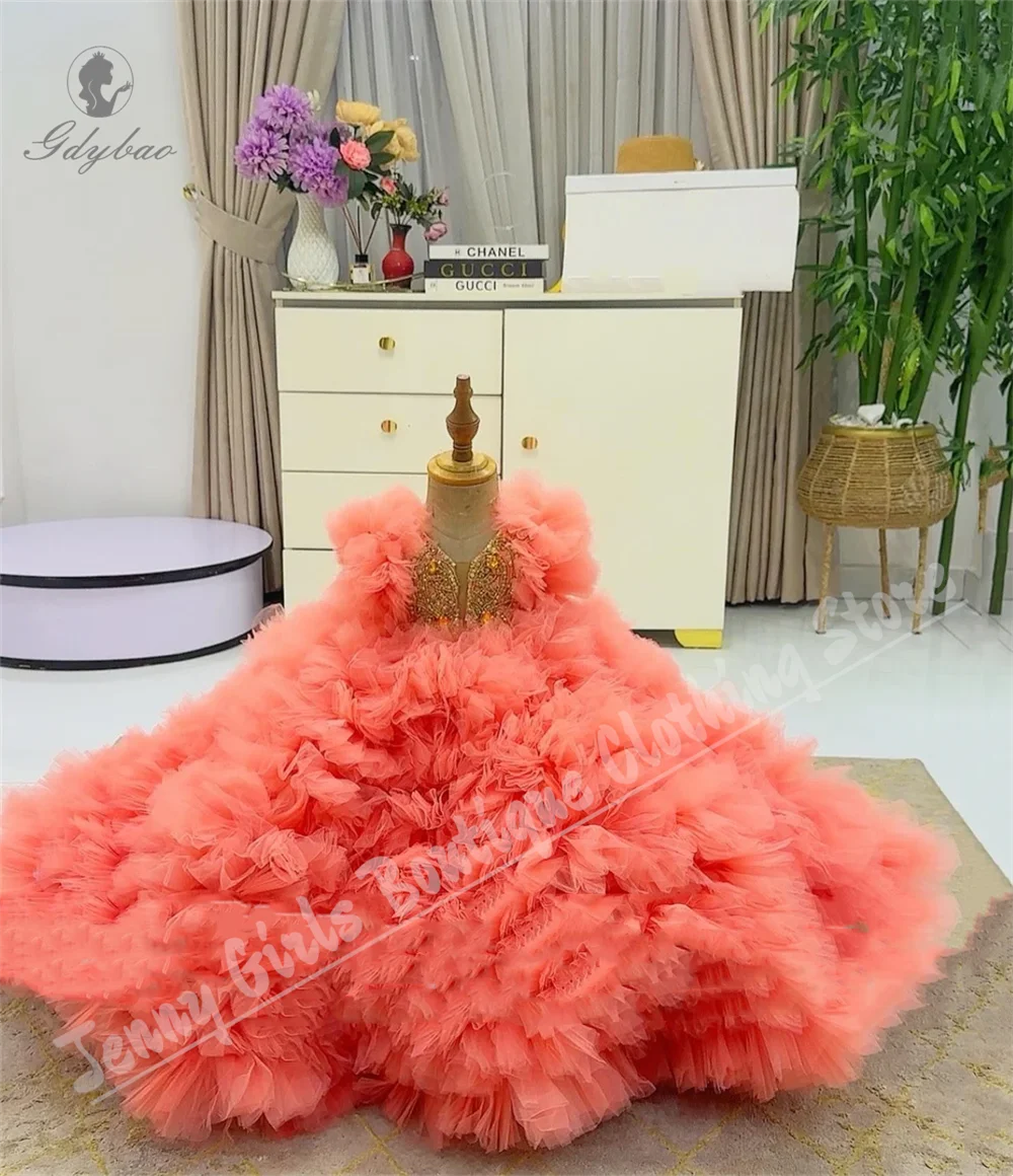 Robe de demoiselle d'honneur de luxe personnalisée pour filles, à volants bouffants, pour fête de première Communion, anniversaire d'enfant, robes de demoiselle d'honneur de mariage