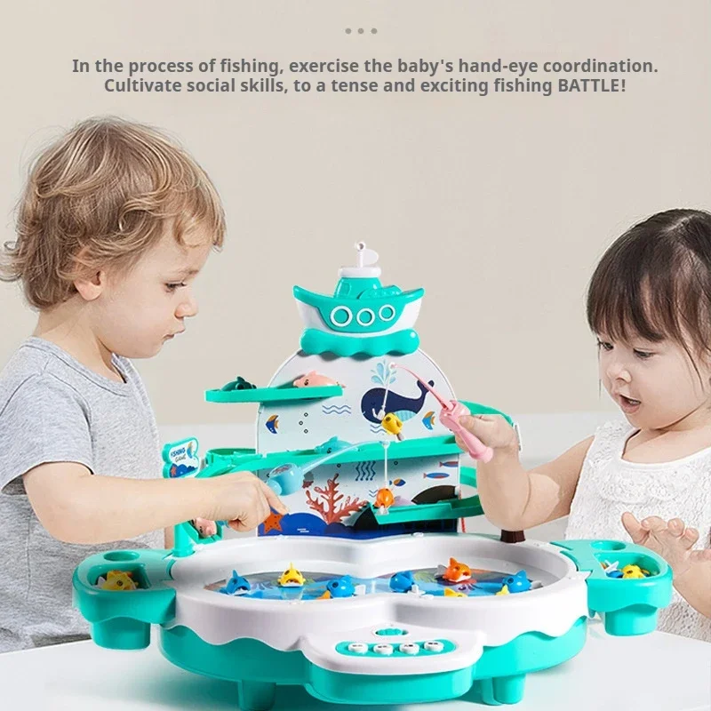 Rechargeable Magnetic Fishing Game Table with Music Rotating Disc Parent-Child Interactive Learning Toys for Toddlers Gifts
