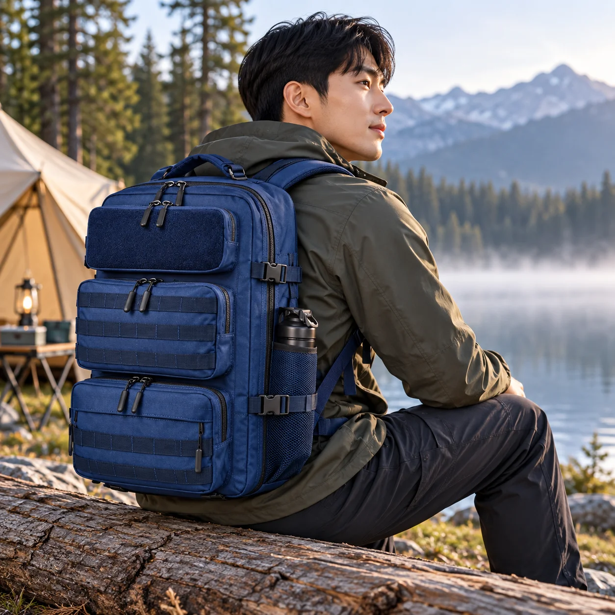 55L Tactical Rucksack for Men Sports Gym Backpack with Separate Shoe Compartment Camping Hiking Business Trip Travel Bag