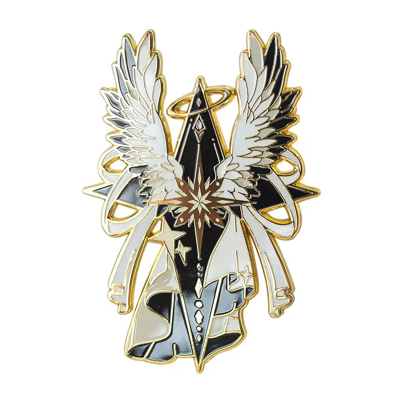 Gothic Angel Cross Enamel Pin Six-Winged Seraph Star Halo Badge Cross with Wings Enamel Pin Decoration Crafts