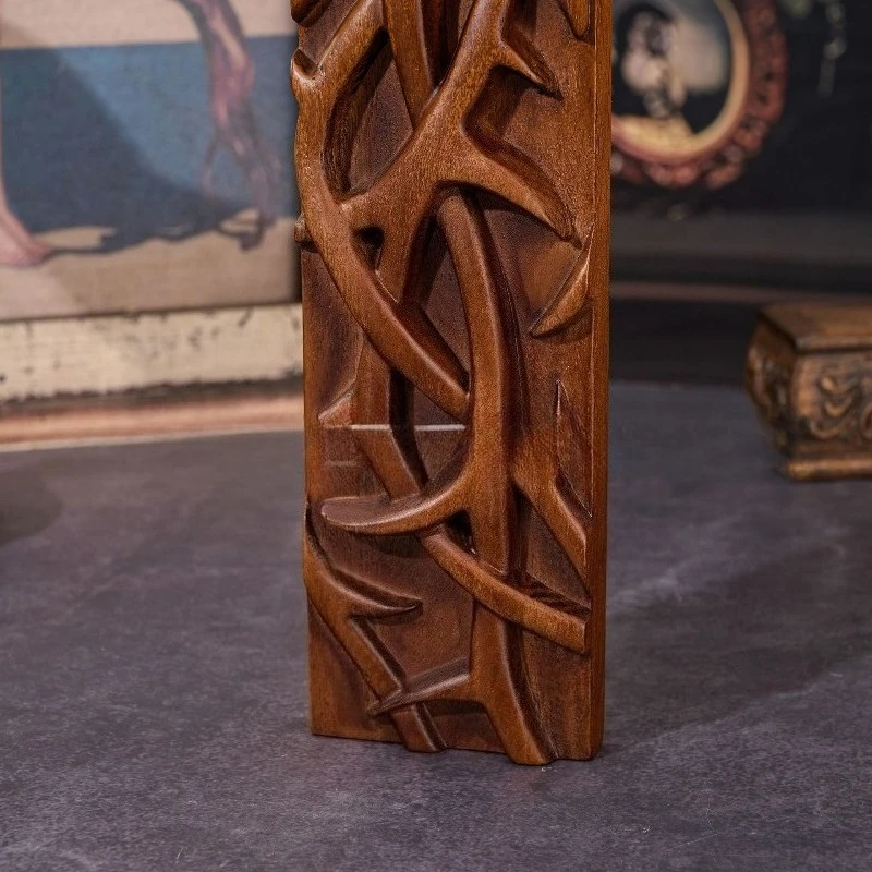 High Quality Wooden Carved Thorn Cross Pendant Handcrafted Ornament Wall Decoration Home Decor