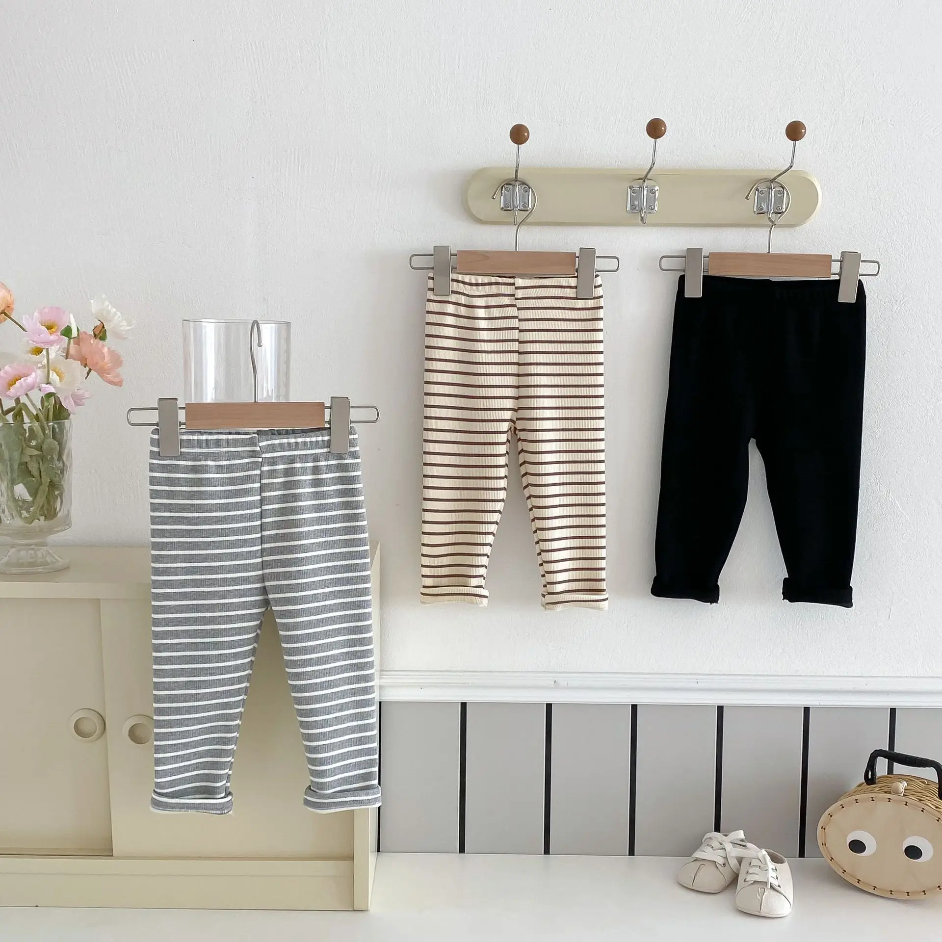 2025 Winter New Baby Fleece Leggings Cotton Infant Girl Striped Warm Pants Children Casual Pants Boys Elastic Pants Kids Clothes