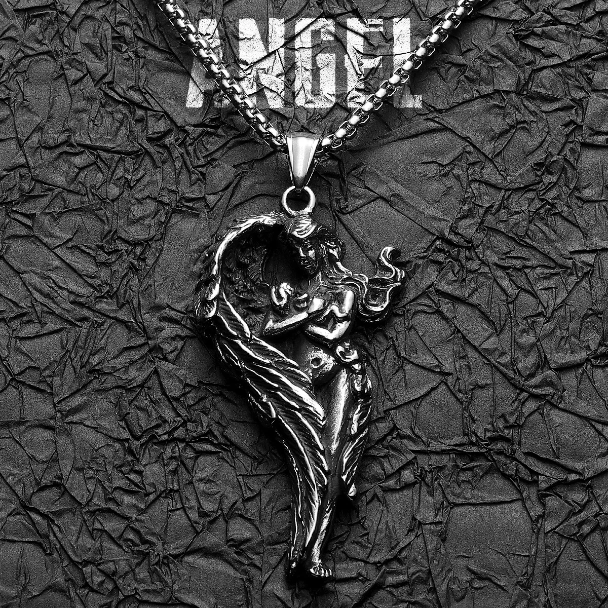 

Angel Wing Guardian Stainless Steel Men Necklaces Pendant Chain Powerful Amulet Punk Vintage for Women Jewelry Gifts Wholesale