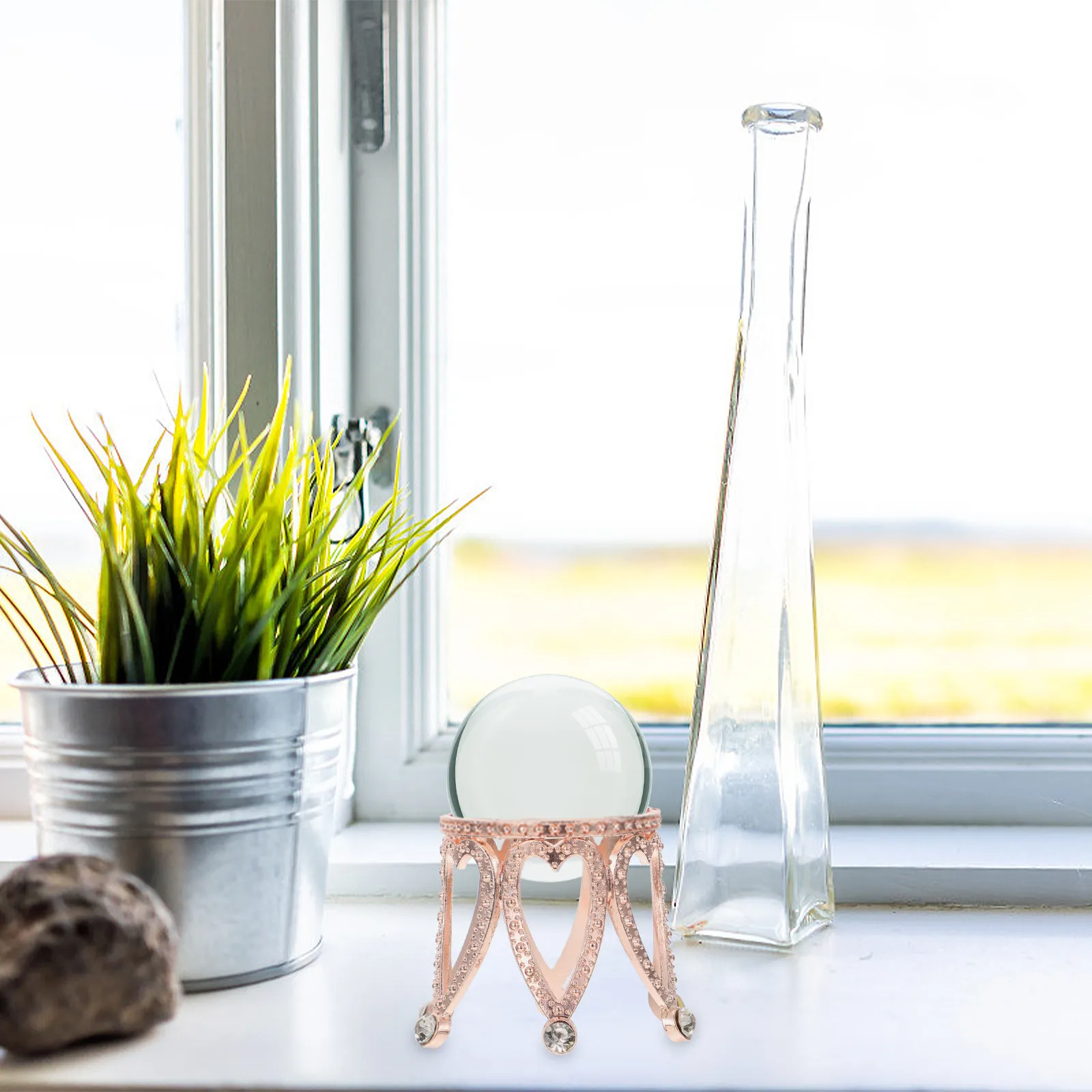 2Pcs Crystal Ball Display Base Zinc Alloy Crown Stand Premium Material Not Fade Not Deform for Crystal Ball Stone Home Decor