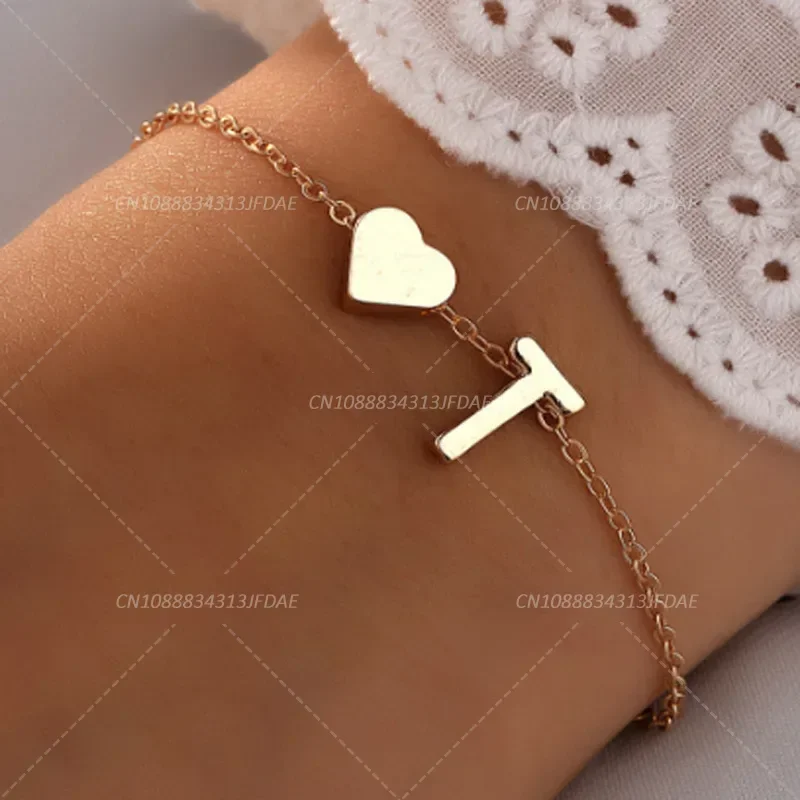 Fashion English Initial Letter Heart Bracelet DIY Personalized Name Bracelets Girls Women Anniversary Jewelry Gifts