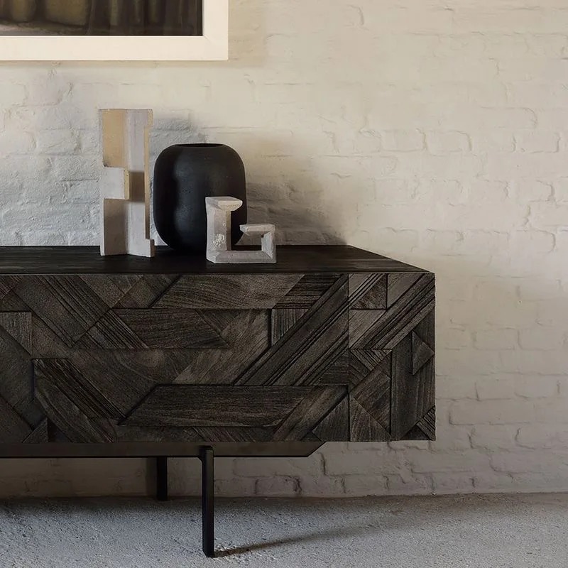 خزانة تلفزيون من الخشب الصلب الاسكندنافي، تخزين شقة صغيرة إيطالية، خزانة تلفزيون فاخرة خفيفة من القرون الوسطى #2