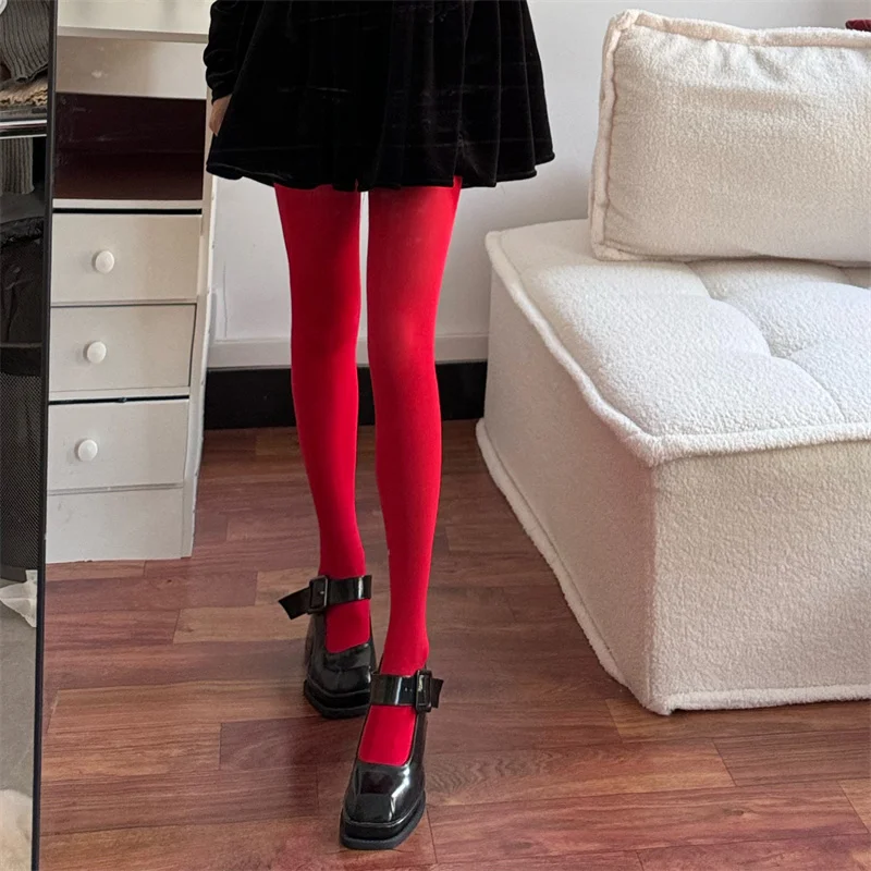 Velvet red pantyhose New Year's socks American retro pure desire new trend outside wearing pressure thin bottoming socks female
