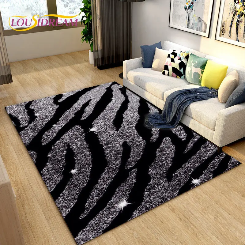 Black White Print Zebra Pattern Area Rug Large,Carpet Rug for Living Room Bedroom Kitchen Doormat Decoration,Non-slip Floor Mat