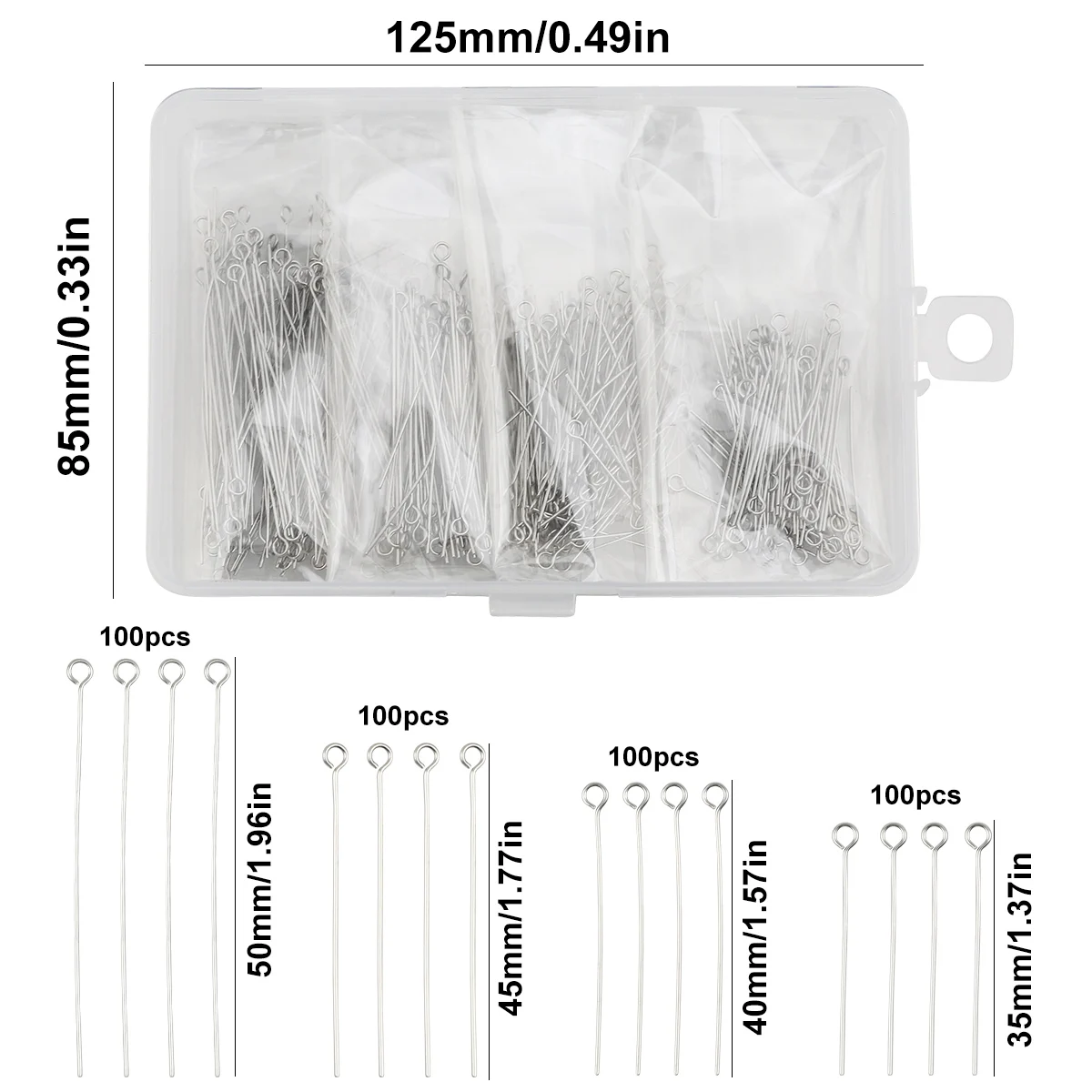 400pcs/Box 35-50mm Stainless Steel Material Nine Character Needles Eye Pins Suitable For Bracelets Necklaces DIY Jewelry Making