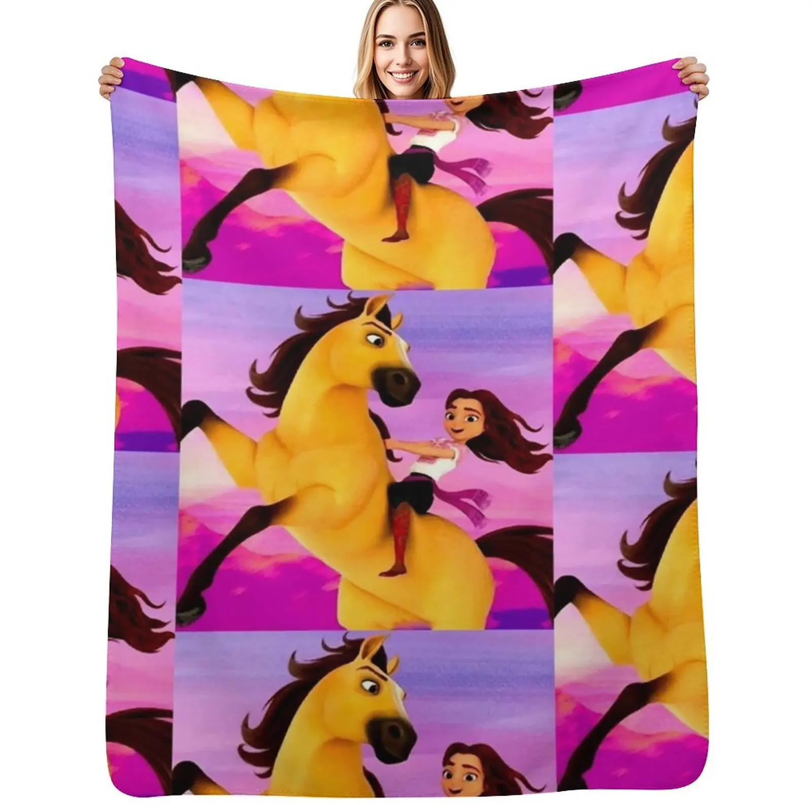 

Lucky Prescott, Spirit, cartoon, 2021, the indomitable, steed, Stallion of the Cimarron Throw Blanket Hairy Hair Furry Blankets