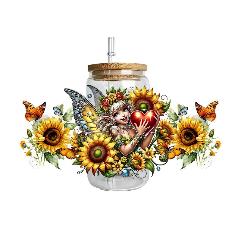 

Sunflower Fairy Series Easy peel waterproof DIY Decals 3D transfers uvdtf crystal stickers 16oz uv dtf cup wraps for Glasses