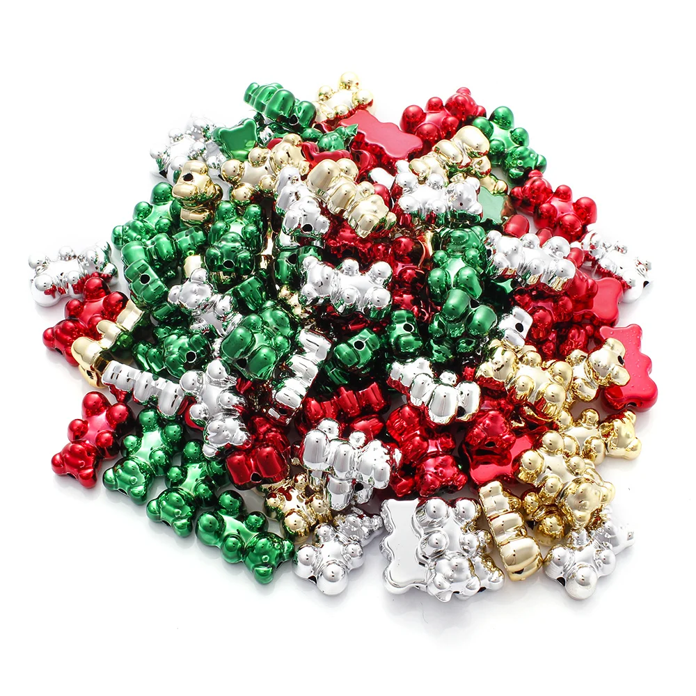 10pcs/set Shiny Laser Color Acrylic Beads Christmas Design Gummy Bear Shape Charm Bead for Jewelry Making DIY Bracelet