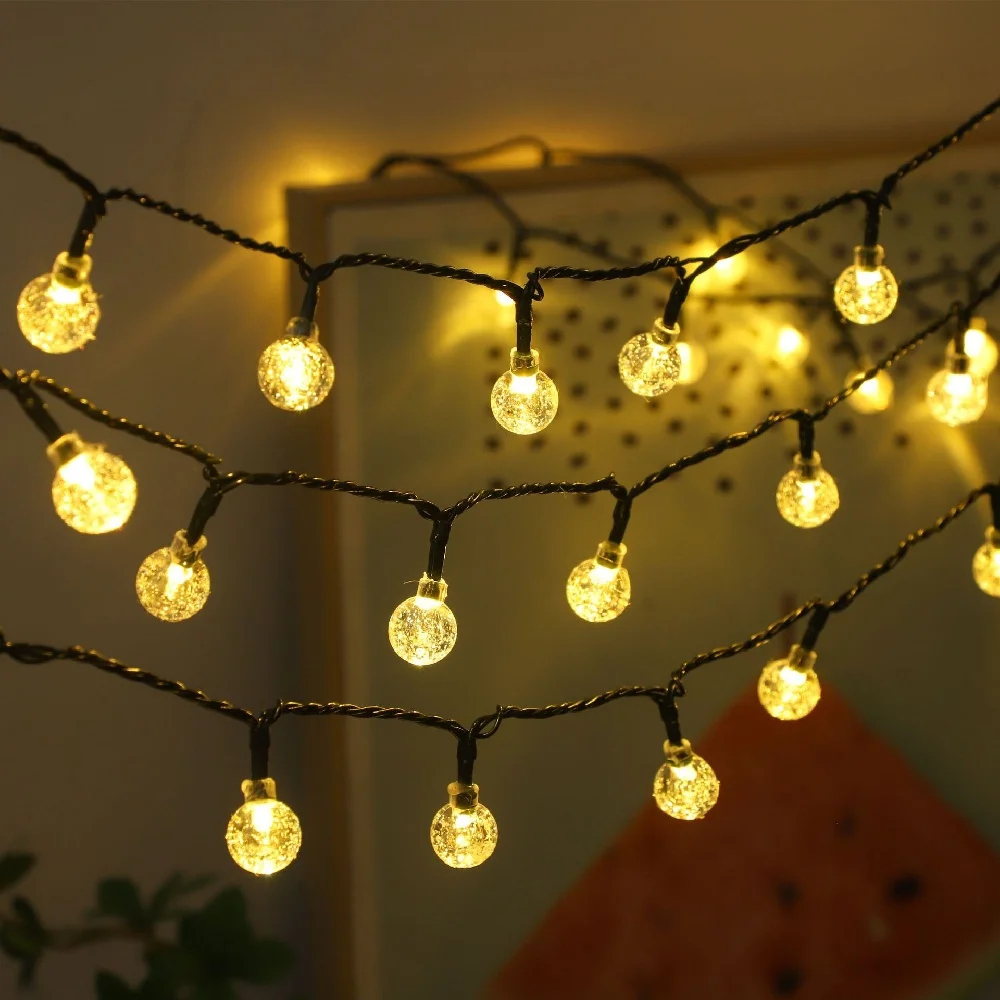 50LED Crystal Globe Solar String Lights Waterproof Outdoor 8 Modes for Garden Tree Patio Party Christmas Decorations
