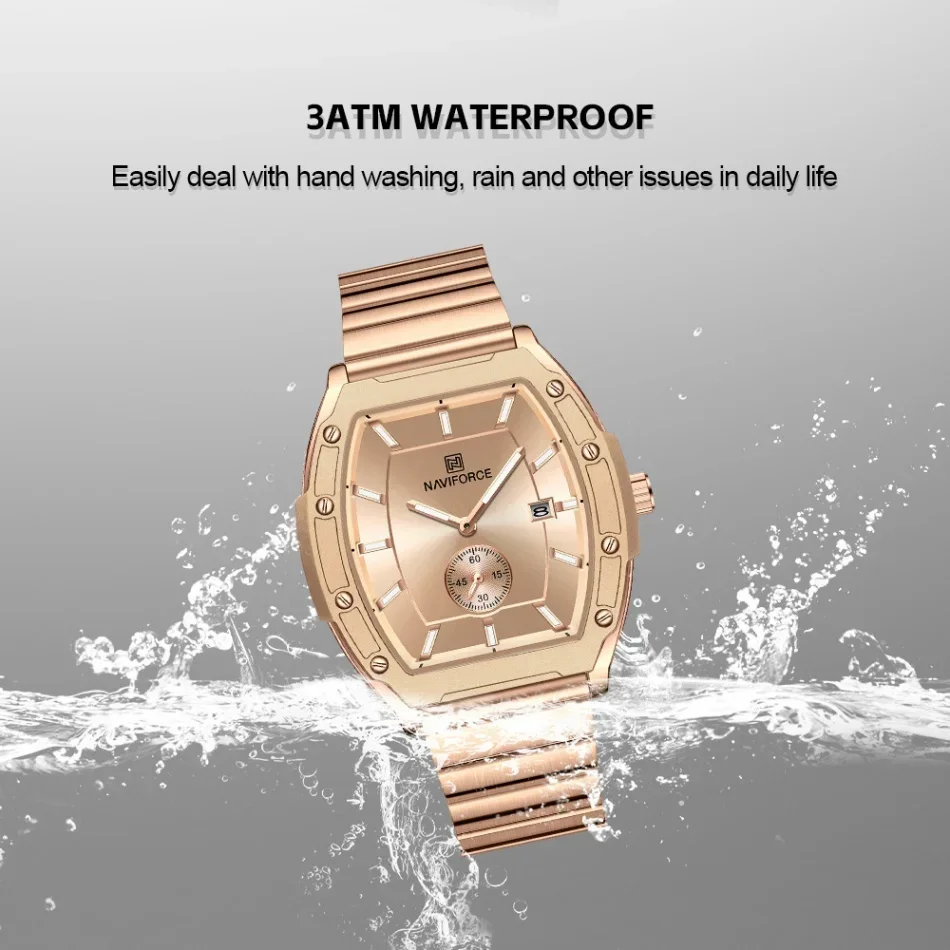 naviforce男性クォーツ時計防水カジュアルカップルウォッチ耐摩耗性ステンレスバンドスクエアダイヤルデザイン女性恋人ギフト2025