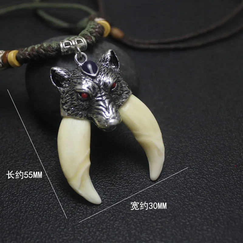 Real Natural  Tooth Necklace Man Pendant Choker Charm Power Man Jungle Wild Accessories
