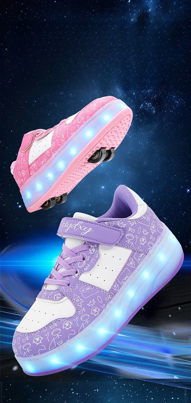 2025 أحذية هارب للرجال والنساء بأربع عجلات مع فلاش LED أحذية بكرة أوتوماتيكية غير مرئية مضيئة #5