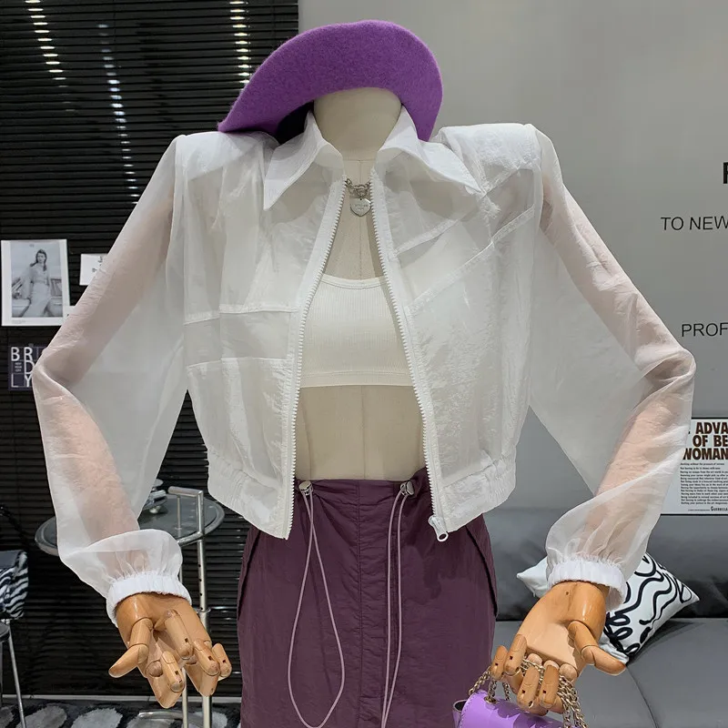 

Lightweight Breathable mesh patchwork zipper design Fashionable and versatile sunscreen top trend Short coat jacket