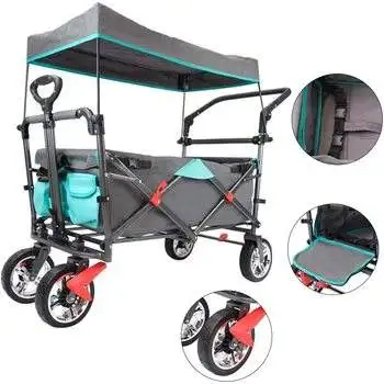 HW34 hot sale folding wagon cart with Canopy & brake collapsible beach cart anti-sunshine waterproof cloth multiple pocket