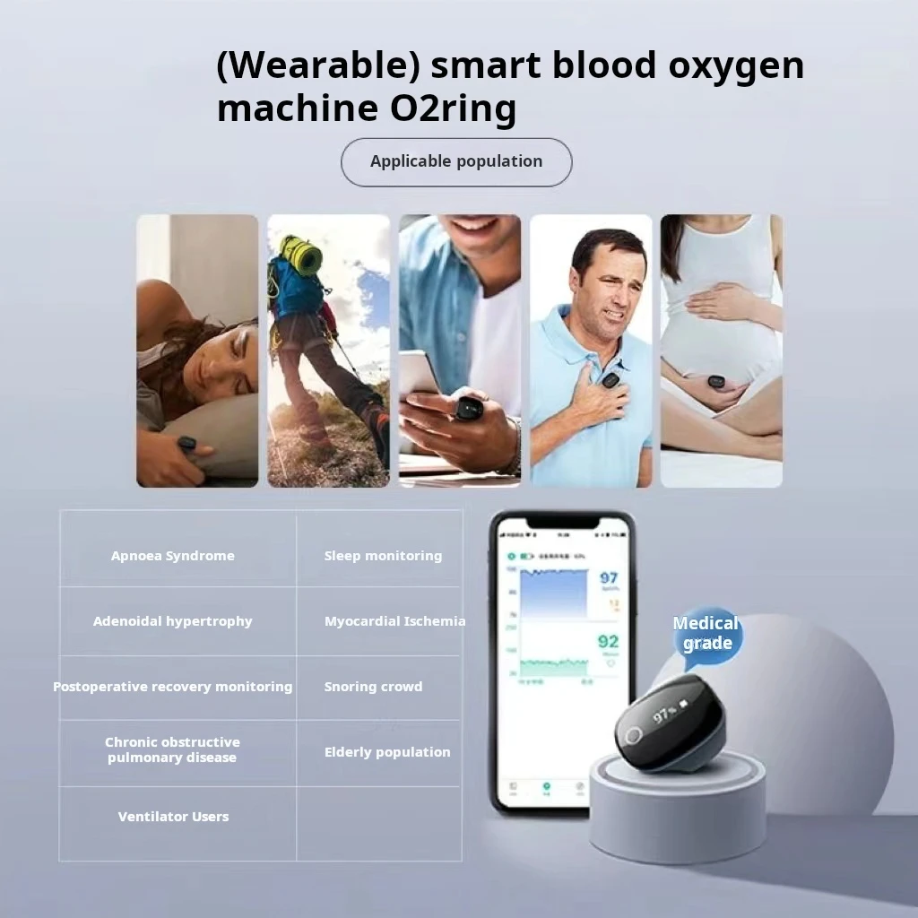 Moniteur d'oxygène dans le sang Bluetooth, alarme d'apnée du sommeil, compteur d'oxygène dans le sang, enregistrement des données du sommeil, anti-ronflement, USB, saturation d'oxygène dans le sang