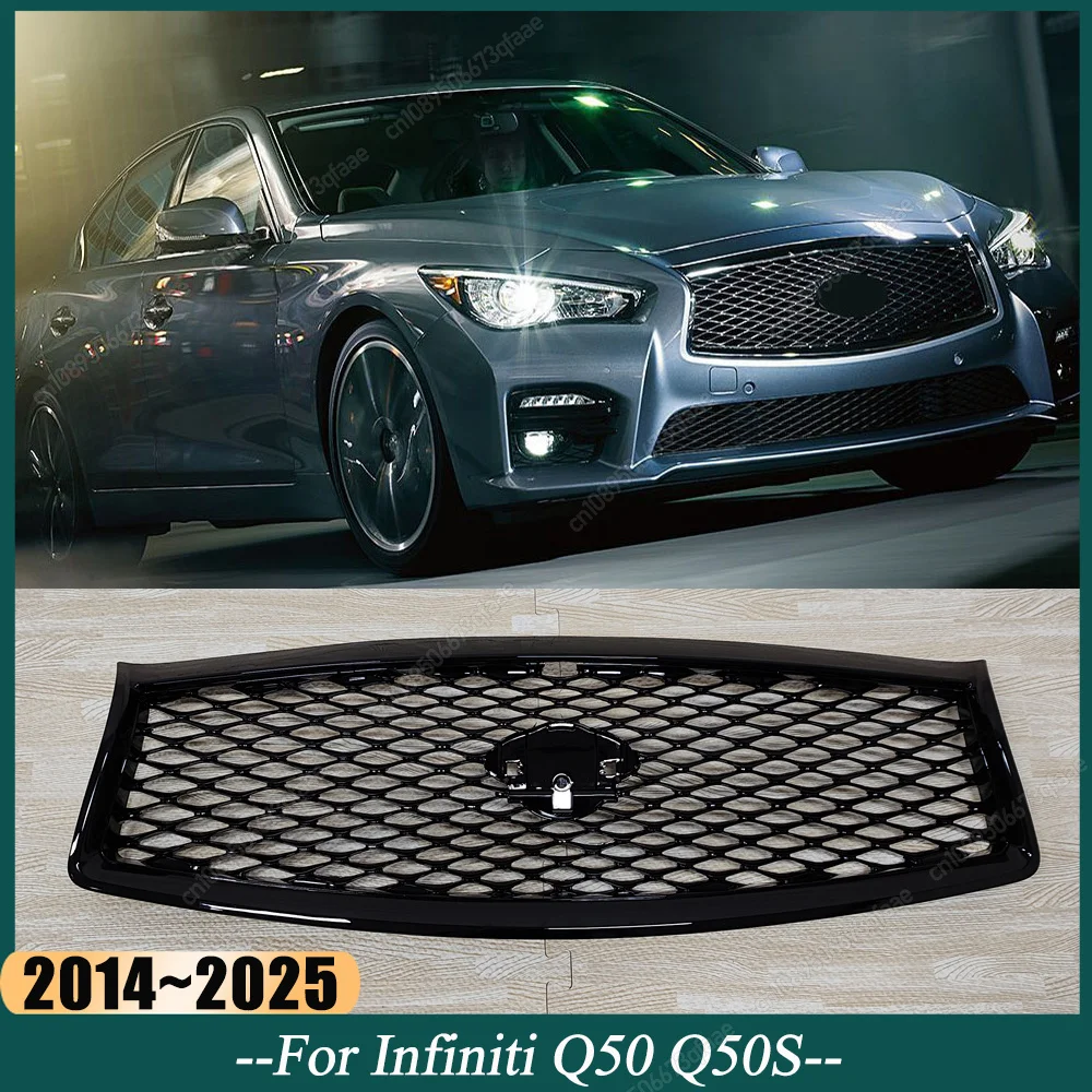 

Car Front Bumper Grille Racing Grill Sport Grid For Infiniti Q50 Q50S 2014-2017 / 2018-2025 ABS Gloss Black Bodykits Tuning