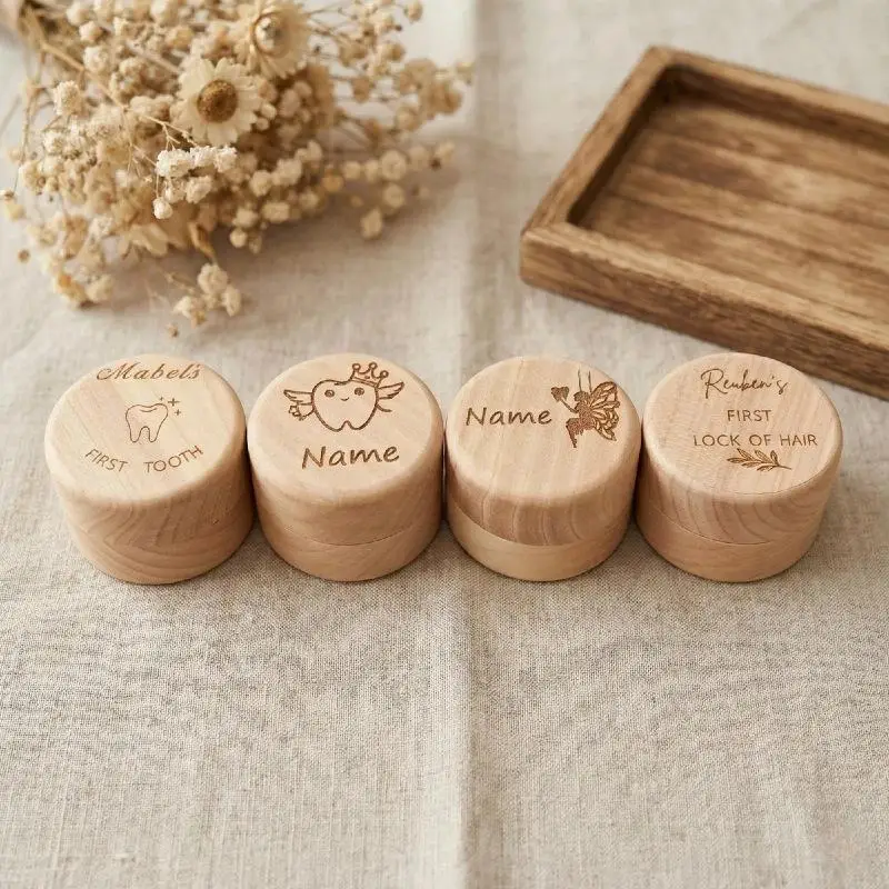1Pc Unfinished Wooden Keepsake Box Baby Teeth Hair Memory Storage Tooth Fairy Box Home Decor Birthday Gift