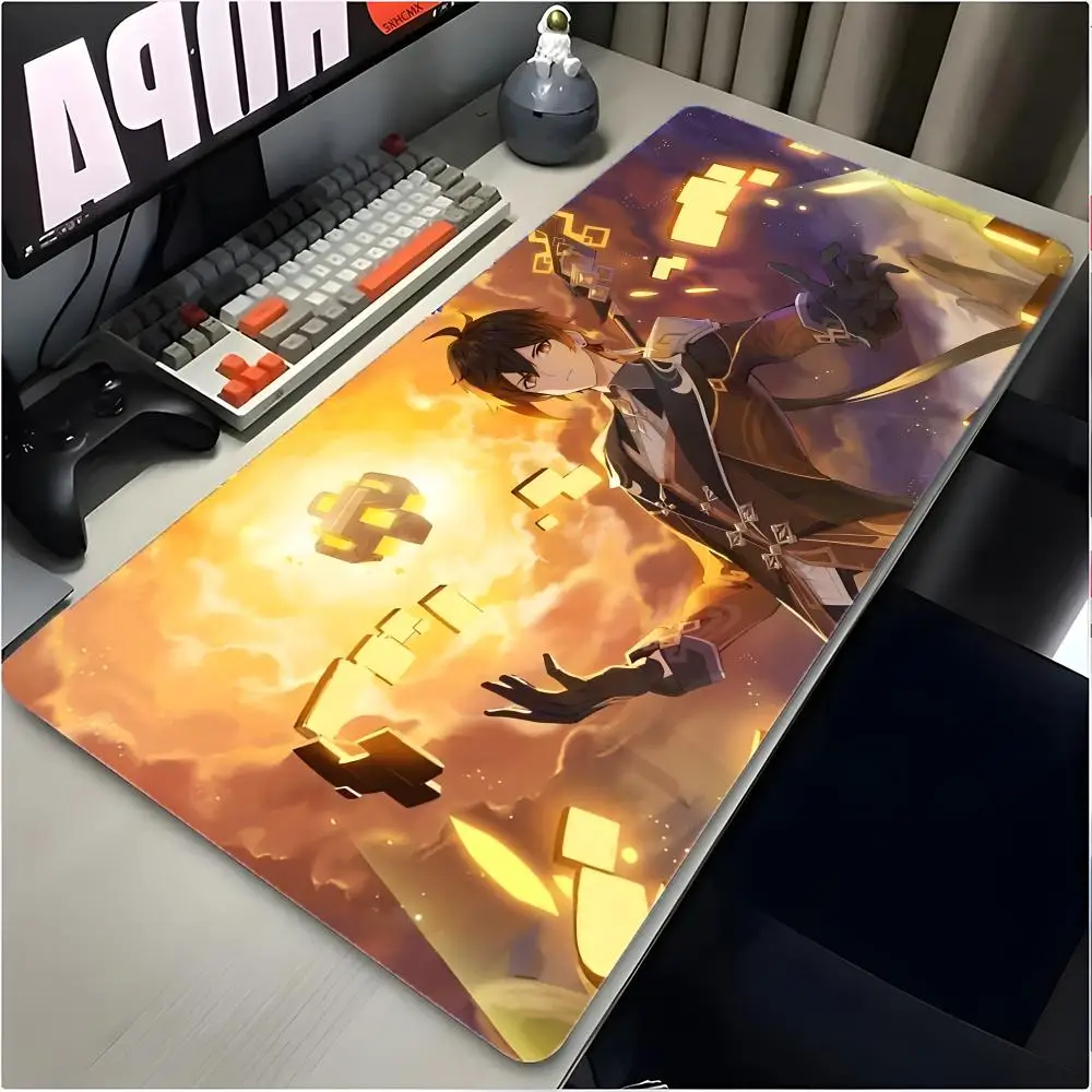 Legendary G-Genshin Impact Zhongli Mouse Pad Large Mouse Pad Desk Mat Non‑Slip Board Gaming Mat Stitched Edge Design