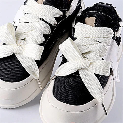 Imagen 2 del producto 1 par de cordones planos, cordones de zapatos de tejido grueso, 2cm de ancho, 130cm de longitud, cordones de lona para zapatillas, negro y blanco