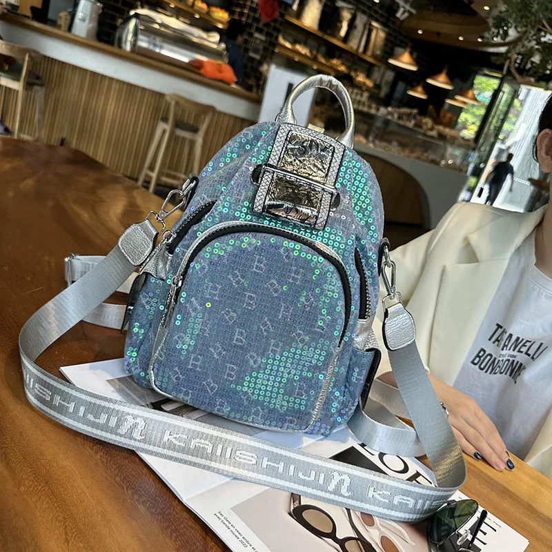 Chikage Simple Leisure Style Sequin Fashion Backpack Women New Personality Backpack High Quality Broadband Crossbody Bag