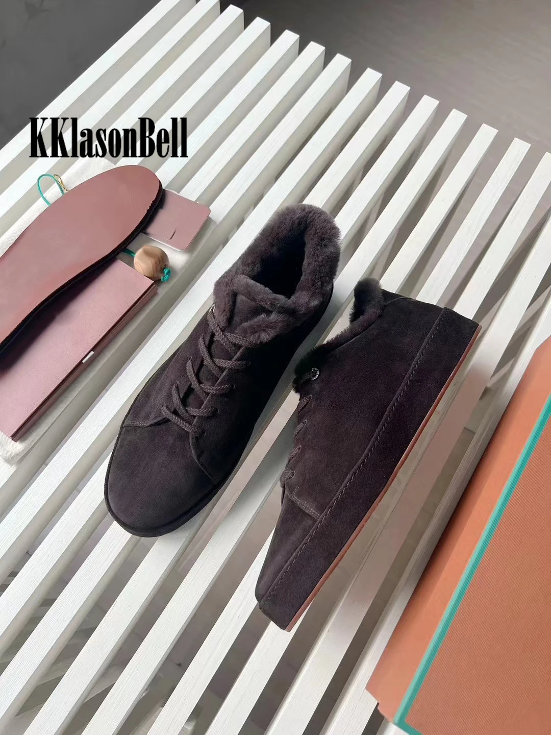 11.13 KKlasonBell fodera in lana scarpe vulcanizzate tenere al caldo comode scarpe Casual stringate in pelle scamosciata di mucca da uomo