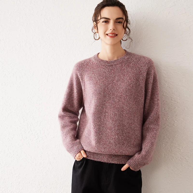 

Женский свитер с круглым вырезом, свободного кроя, из мягкой кашемировой пряжи, с заниженной линией плеч, длинными рукавами, удобный, для повседневной носки, топ.