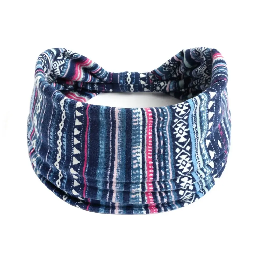 

Bohemian Headband Wide Cotton Stretch Yoga Hair Band Vintage Knot Fashion Workout Headband For Dance Biker